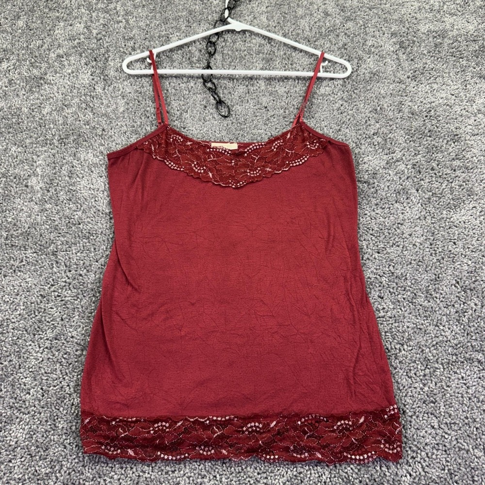 Maurices Camisole Womens Medium Red Lace Trim Tank Top Adjustable Straps Casual